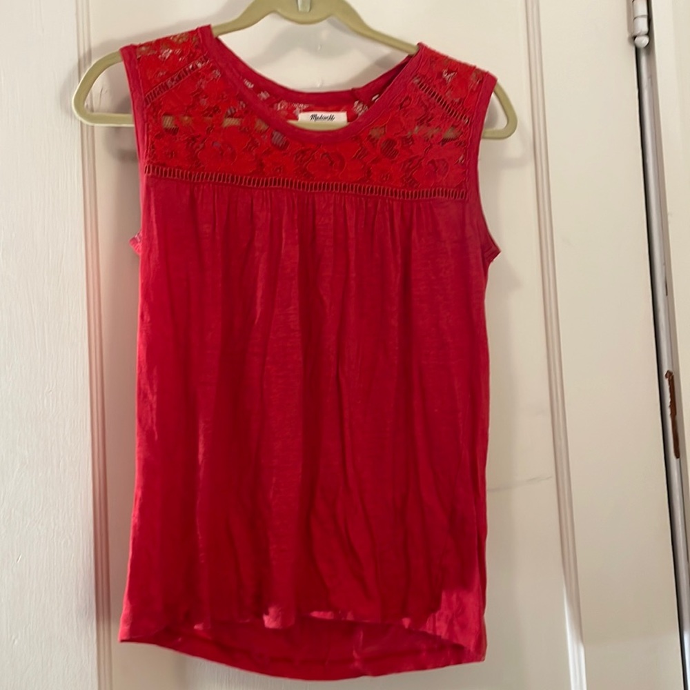 Red madewell blouse with lace top